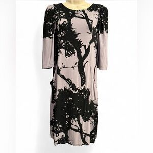 Anthropologie Bel Kazan Onyx Tree Print Pocket Dress S EUC Minimalist Anthro